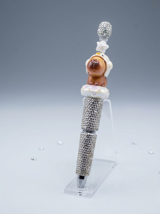 Capybara in UFO custom rhinestone pen