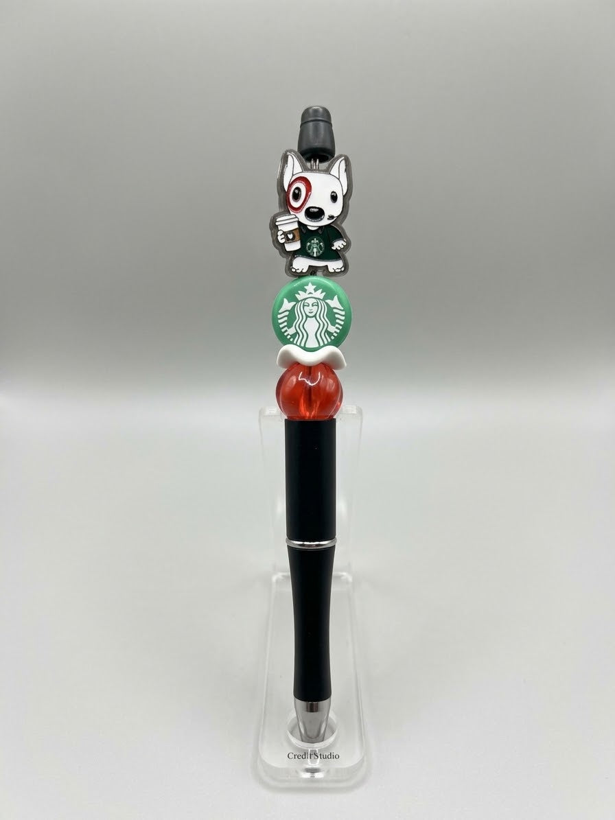 Target dog with Starbucks customer pen