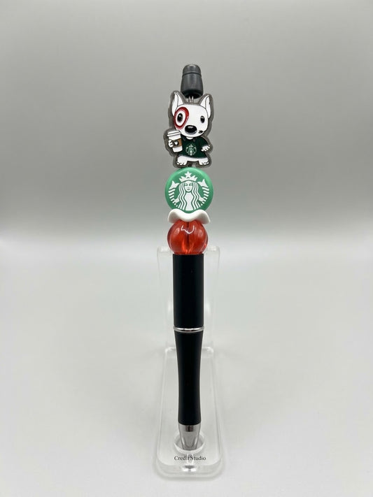 Target dog with Starbucks customer pen