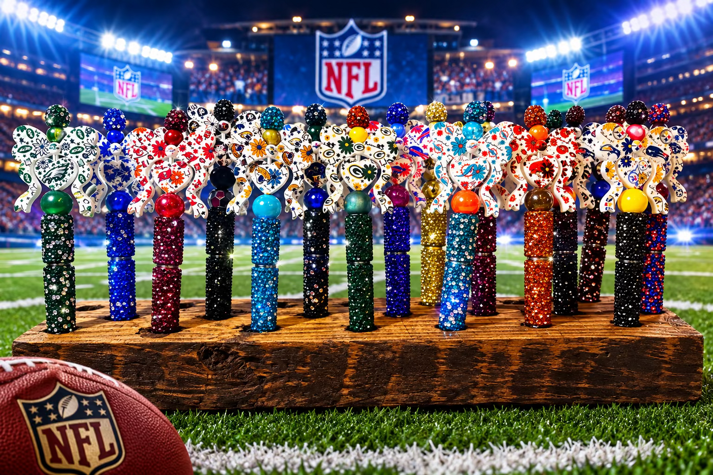 NFL Team Rhinestone one with silicone heart and bow